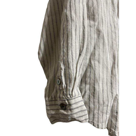 EUC Women's Chico's Linen Button-Up Shirt White & Gray Striped Size 3/XL16 - Picture 3 of 6